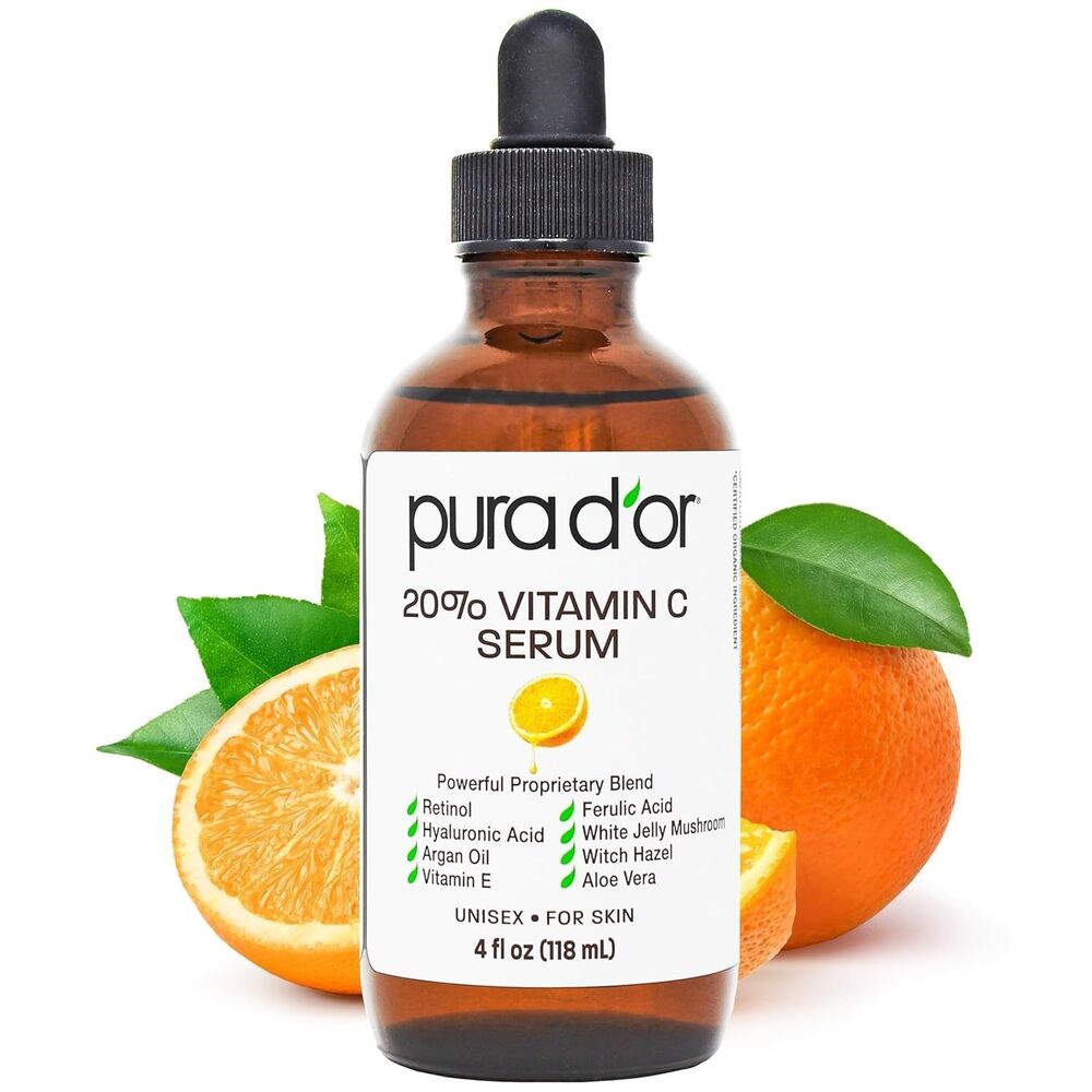 PURA D’OR Unisex 20% Vitamin C Facial Serum 4oz Hyaluronic Acid Skincare Formula